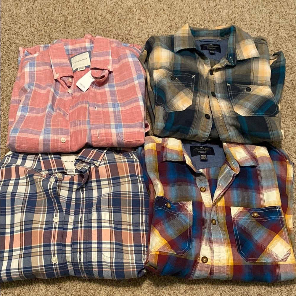 American Eagle Outfitters Pink and Gray Casual Button Down Shirts - Picture 1 of 1